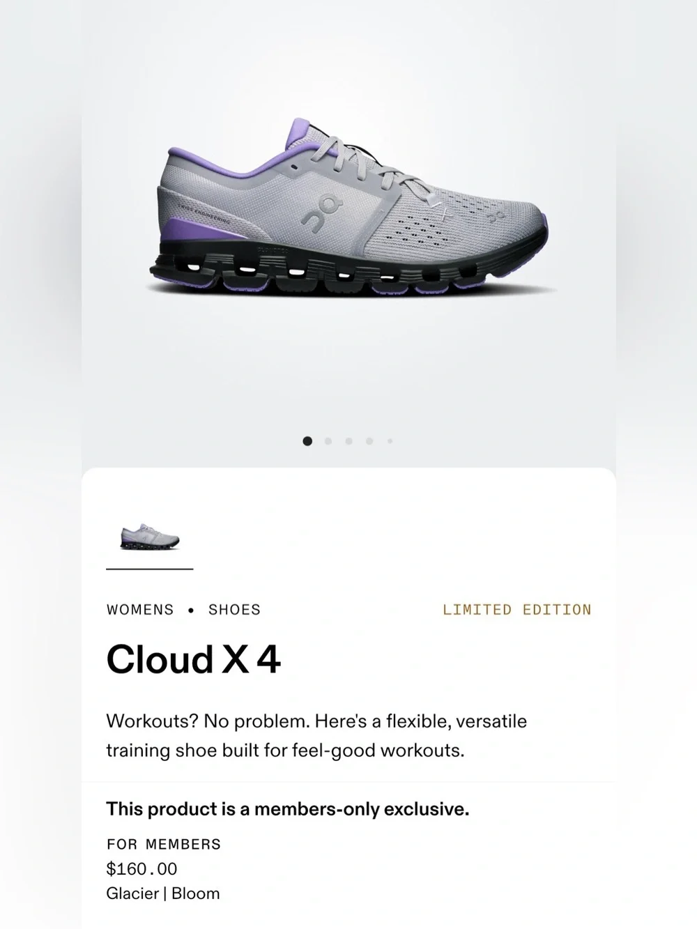 On Running Cloud X 4 — Light Gray & Purple Training Shoe